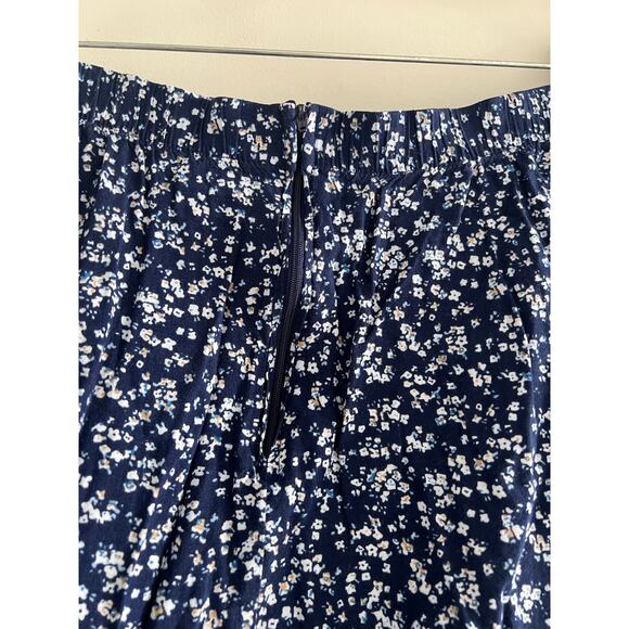 Vintage Rayon Midi Skirt Navy Blue White Floral Zip Up Size Medium JL - Picture 4 of 6
